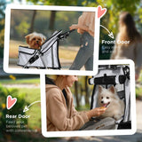 PawHut Pet Stroller for Small Miniature Dogs Cats Foldable Travel Carriage with Wheels Zipper Entry Cup Holder Storage Basket Grey