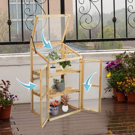 3-Tier Outdoor Wooden Greenhouse for Garden Balcony Backyard