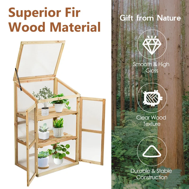 3-Tier Outdoor Wooden Greenhouse for Garden Balcony Backyard