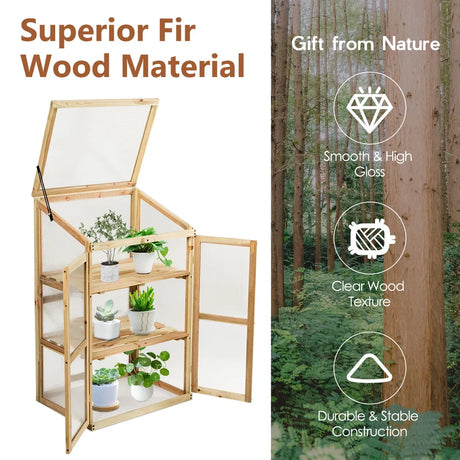 3-Tier Outdoor Wooden Greenhouse for Garden Balcony Backyard