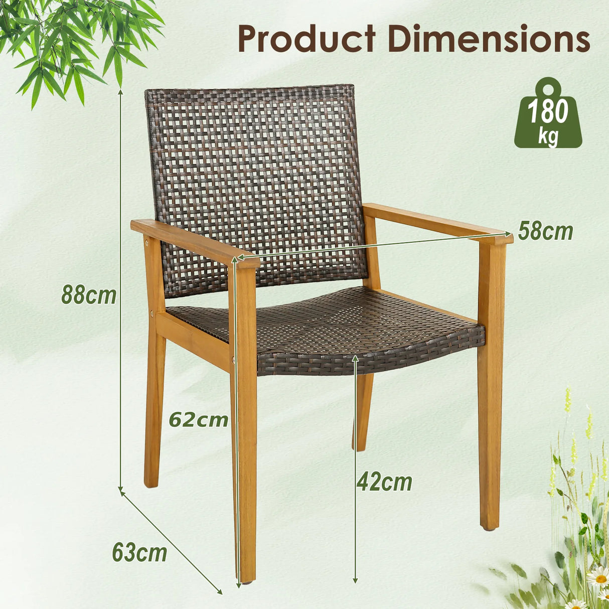 Set of 4 Outdoor Rattan Chair with Sturdy Acacia Wood Frame-Set of 4