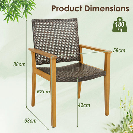 Set of 4 Outdoor Rattan Chair with Sturdy Acacia Wood Frame-Set of 4