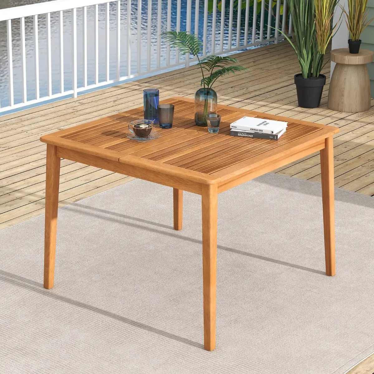 39 Inch Acacia Wood Dining Square Bistro Table with 1.96 Inch Umbrella Hole