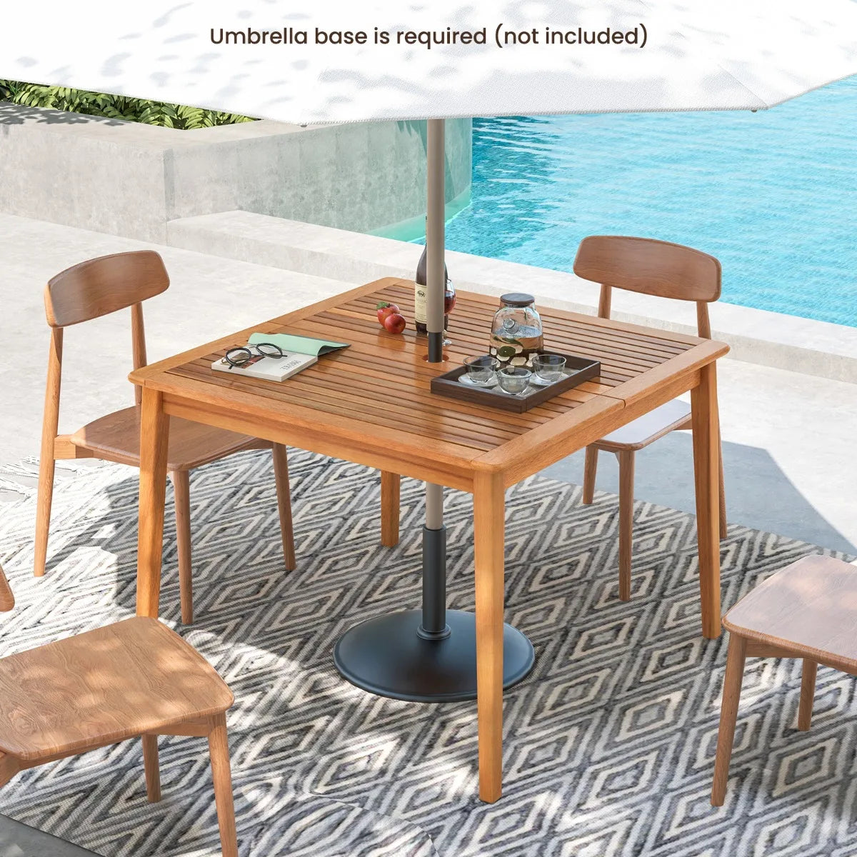 39 Inch Acacia Wood Dining Square Bistro Table with 1.96 Inch Umbrella Hole