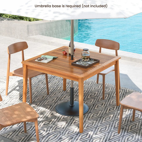 39 Inch Acacia Wood Dining Square Bistro Table with 1.96 Inch Umbrella Hole