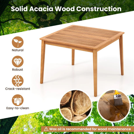 39 Inch Acacia Wood Dining Square Bistro Table with 1.96 Inch Umbrella Hole