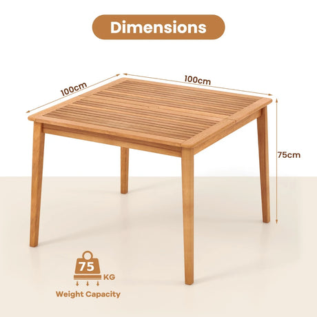 39 Inch Acacia Wood Dining Square Bistro Table with 1.96 Inch Umbrella Hole