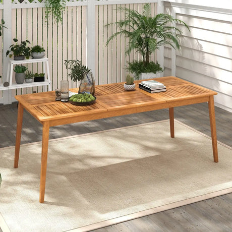 8-Person Outdoor Acacia Wood Dining Rectangular Bistro Table with Umbrella Hole