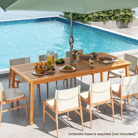 8-Person Outdoor Acacia Wood Dining Rectangular Bistro Table with Umbrella Hole