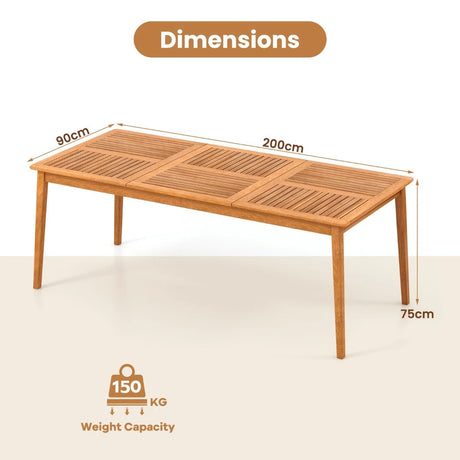 8-Person Outdoor Acacia Wood Dining Rectangular Bistro Table with Umbrella Hole