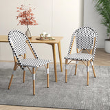 2 Pieces Outdoor Armless Dining Chairs with Hand-Woven Rattan-White