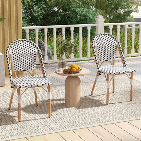 2 Pieces Outdoor Armless Dining Chairs with Hand-Woven Rattan-White