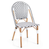 2 Pieces Outdoor Armless Dining Chairs with Hand-Woven Rattan-White