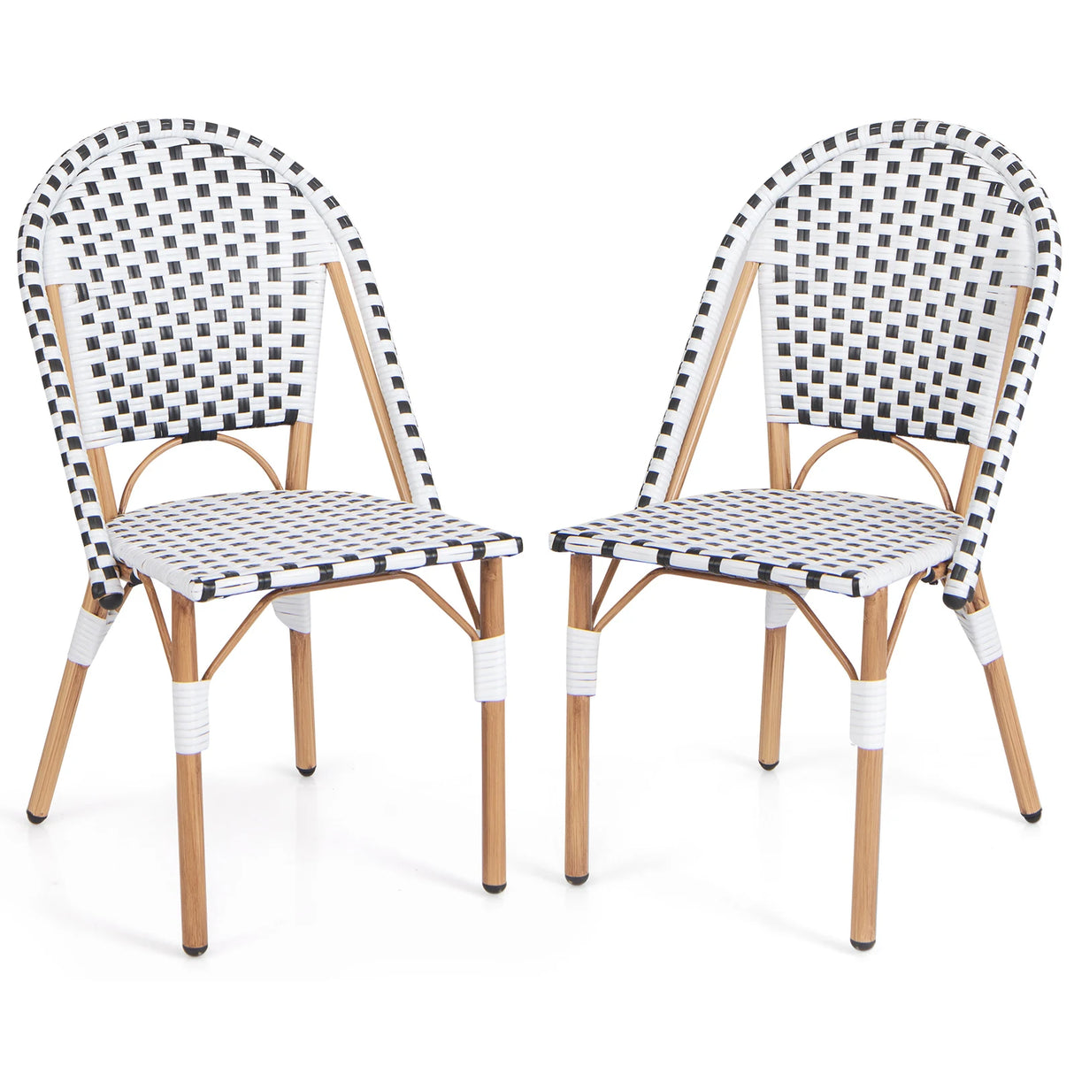 2 Pieces Outdoor Armless Dining Chairs with Hand-Woven Rattan-White