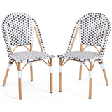 2 Pieces Outdoor Armless Dining Chairs with Hand-Woven Rattan-White