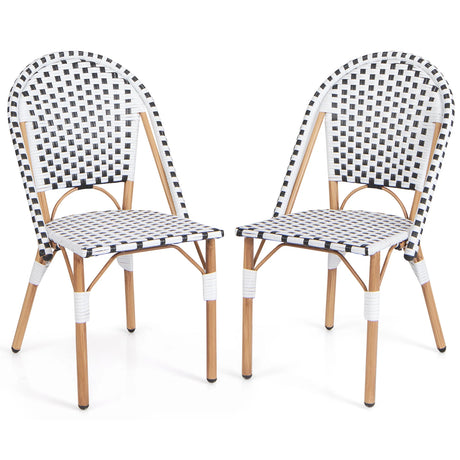 2 Pieces Outdoor Armless Dining Chairs with Hand-Woven Rattan-White