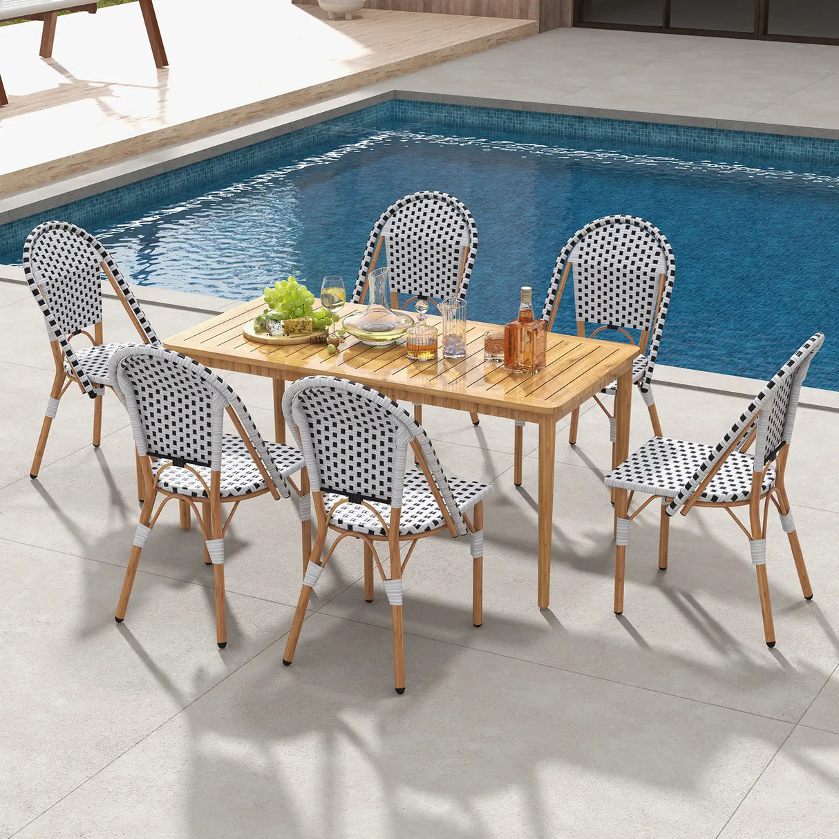 2 Pieces Outdoor Armless Dining Chairs with Hand-Woven Rattan-White