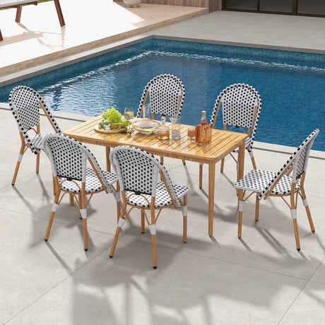 2 Pieces Outdoor Armless Dining Chairs with Hand-Woven Rattan-White