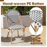 2 Pieces Outdoor Armless Dining Chairs with Hand-Woven Rattan-White