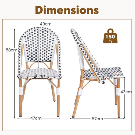 2 Pieces Outdoor Armless Dining Chairs with Hand-Woven Rattan-White