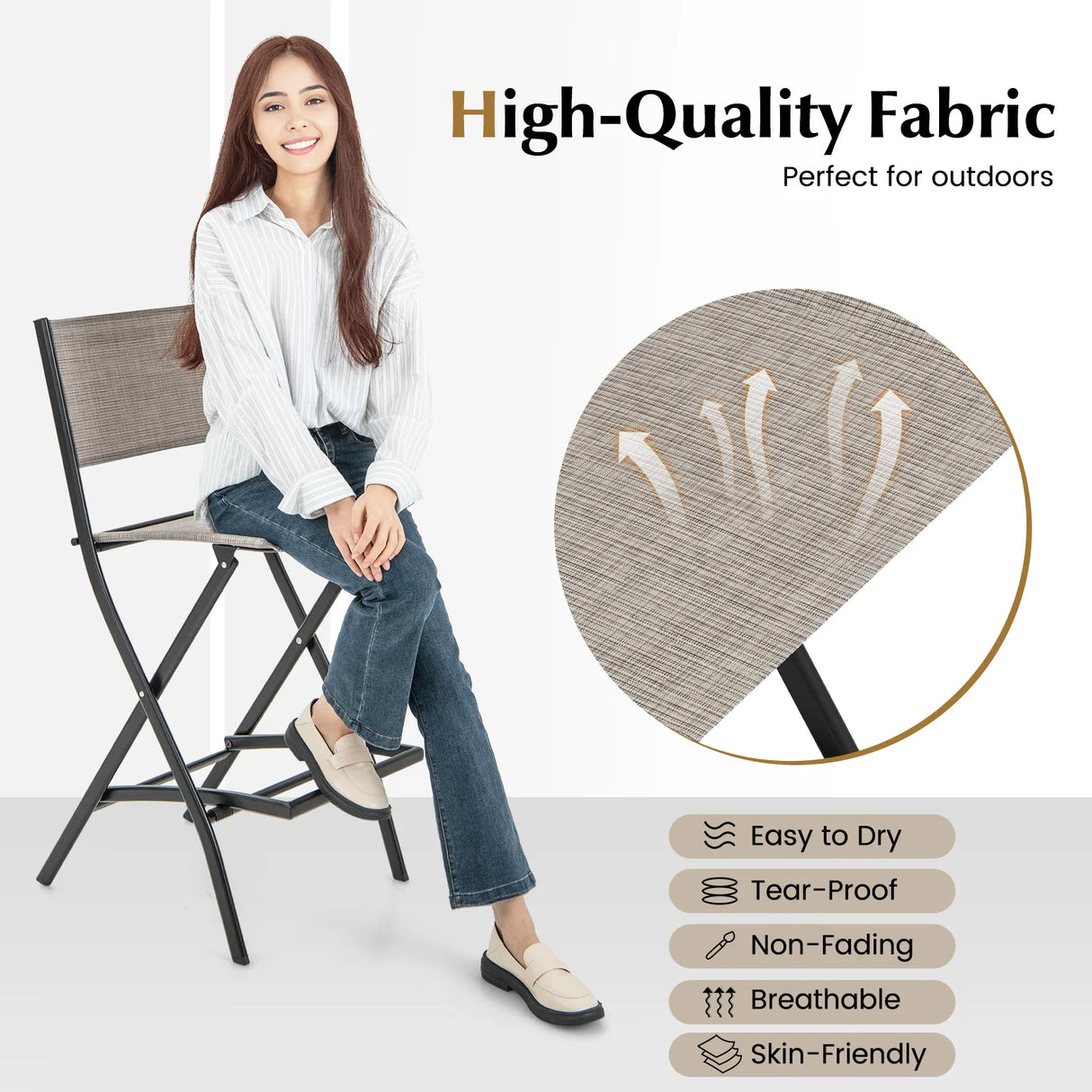 Folding Bar Stools Set of 2 Backrest Humanized Footrest-Coffee