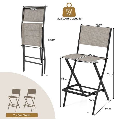 Folding Bar Stools Set of 2 Backrest Humanized Footrest-Coffee