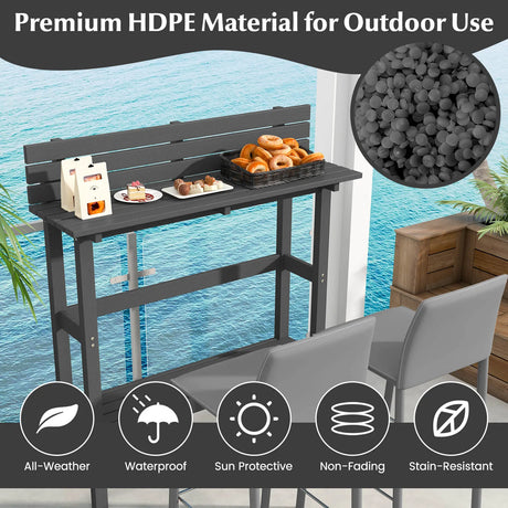 48" Patio Pub Height Table with Storage Shelf and Adjustable Foot Pads-Gray