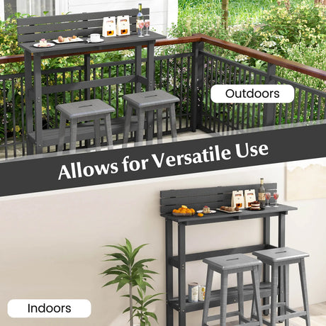 48" Patio Pub Height Table with Storage Shelf and Adjustable Foot Pads-Gray