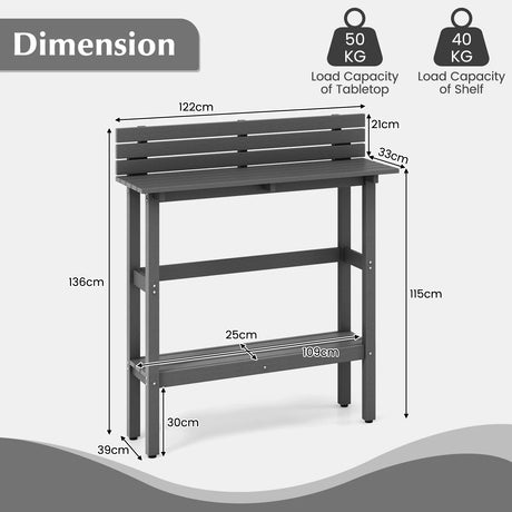 48" Patio Pub Height Table with Storage Shelf and Adjustable Foot Pads-Gray