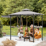 10.5 x 5 FT Grill Gazebo with Side Awning and Double-Tiered Top-Gray