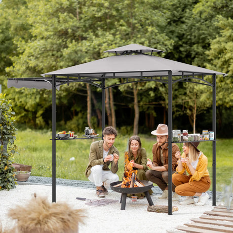 10.5 x 5 FT Grill Gazebo with Side Awning and Double-Tiered Top-Gray
