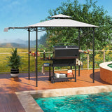 10.5 x 5 FT Grill Gazebo with Side Awning and Double-Tiered Top-Gray