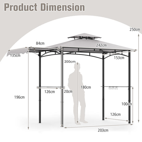 10.5 x 5 FT Grill Gazebo with Side Awning and Double-Tiered Top-Gray