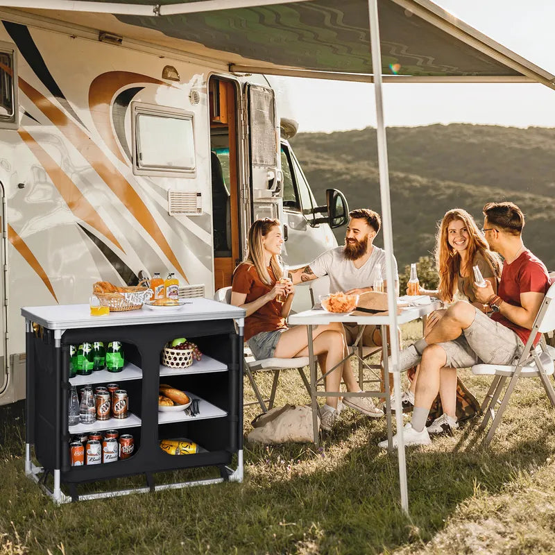Camping Table with Zipper Storage Organizer for BBQ & Travel