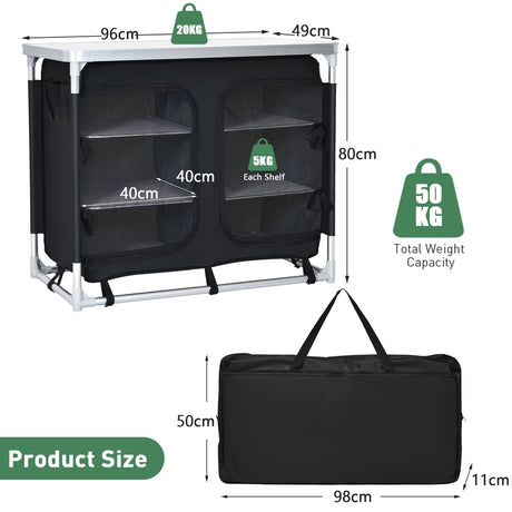 Camping Table with Zipper Storage Organizer for BBQ & Travel