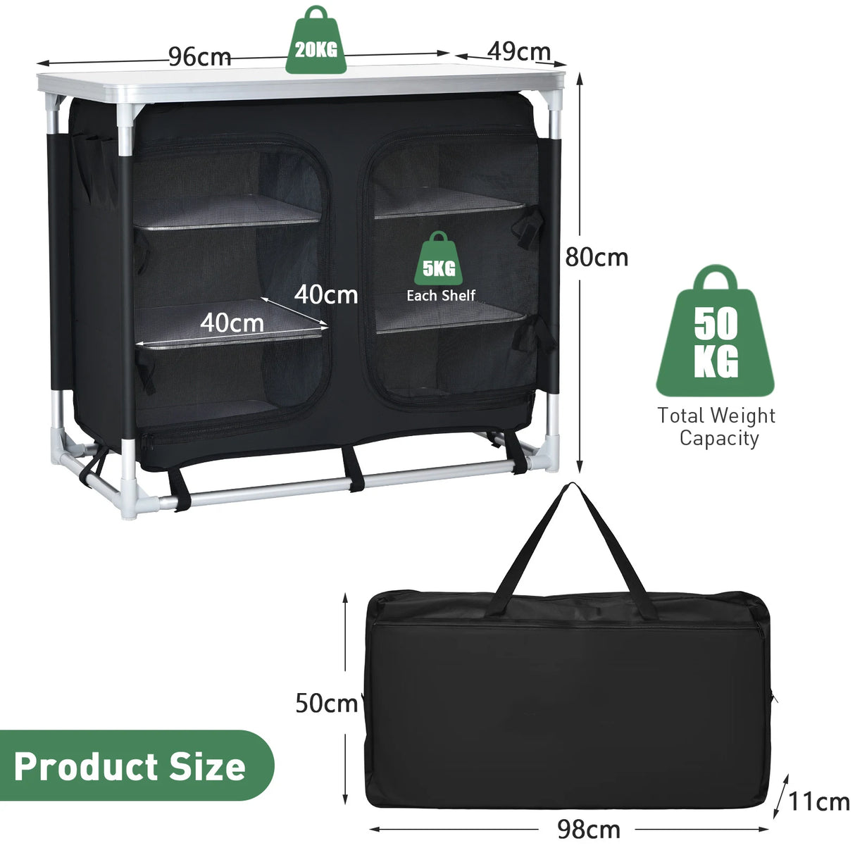 Camping Table with Zipper Storage Organizer for BBQ & Travel
