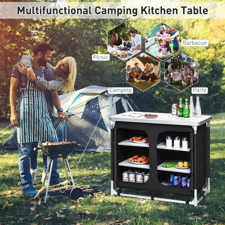 Camping Table with Zipper Storage Organizer for BBQ & Travel