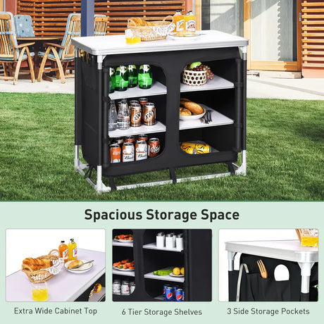 Camping Table with Zipper Storage Organizer for BBQ & Travel