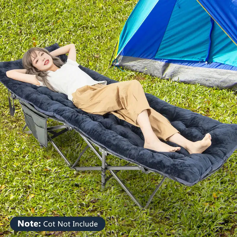 75 x 27.5 Inch Camping Cot Pads with Soft and Breathable Crystal Velvet-Navy