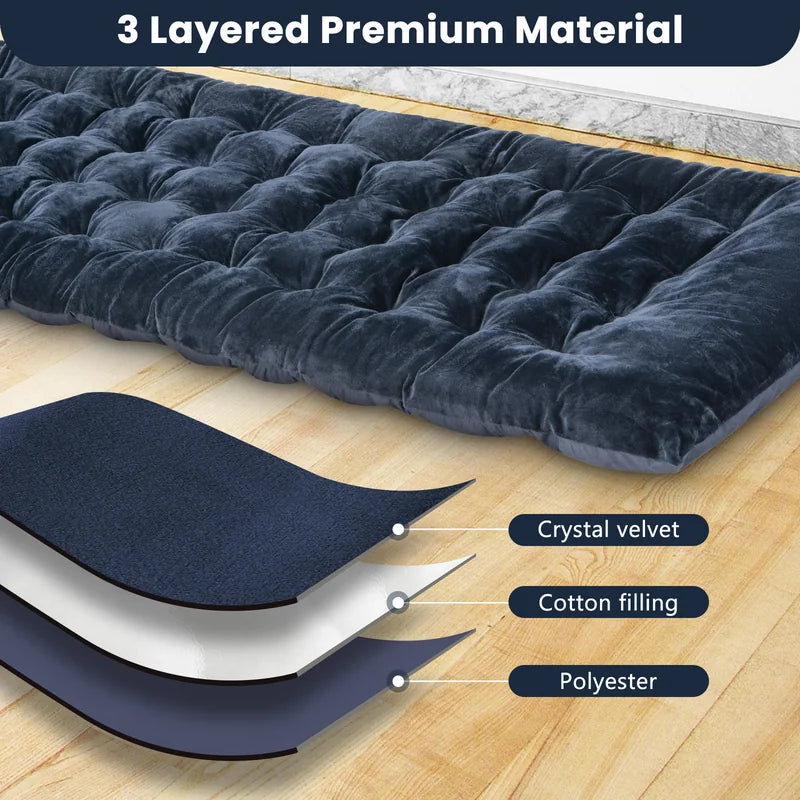 75 x 27.5 Inch Camping Cot Pads with Soft and Breathable Crystal Velvet-Navy