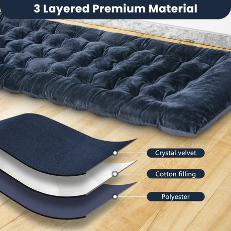 75 x 27.5 Inch Camping Cot Pads with Soft and Breathable Crystal Velvet-Navy