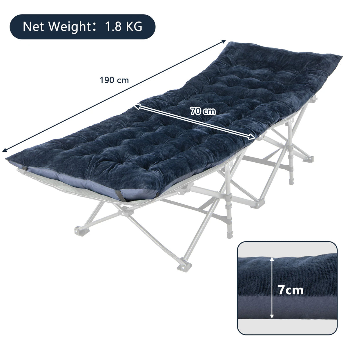 75 x 27.5 Inch Camping Cot Pads with Soft and Breathable Crystal Velvet-Navy