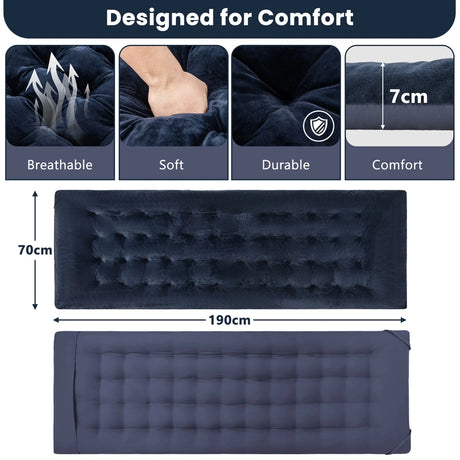 75 x 27.5 Inch Camping Cot Pads with Soft and Breathable Crystal Velvet-Navy