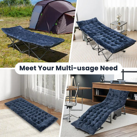 75 x 27.5 Inch Camping Cot Pads with Soft and Breathable Crystal Velvet-Navy