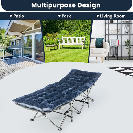 75 x 27.5 Inch Camping Cot Pads with Soft and Breathable Crystal Velvet-Navy