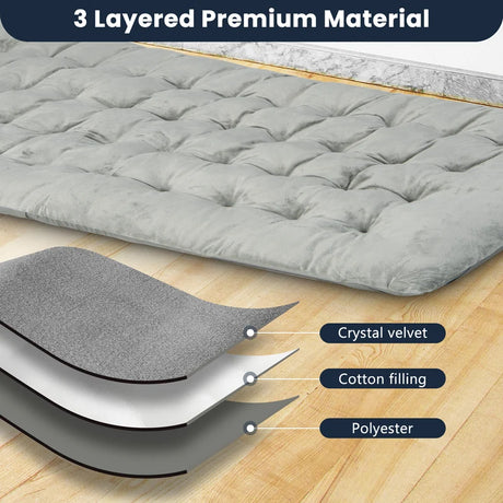 75 x 27.5 Inch Camping Cot Pads with Soft and Breathable Crystal Velvet-Gray