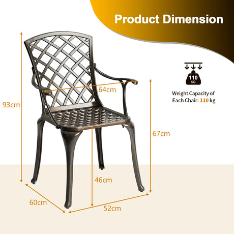 Outdoor Aluminum Dining Set of 2 Patio Bistro Chairs