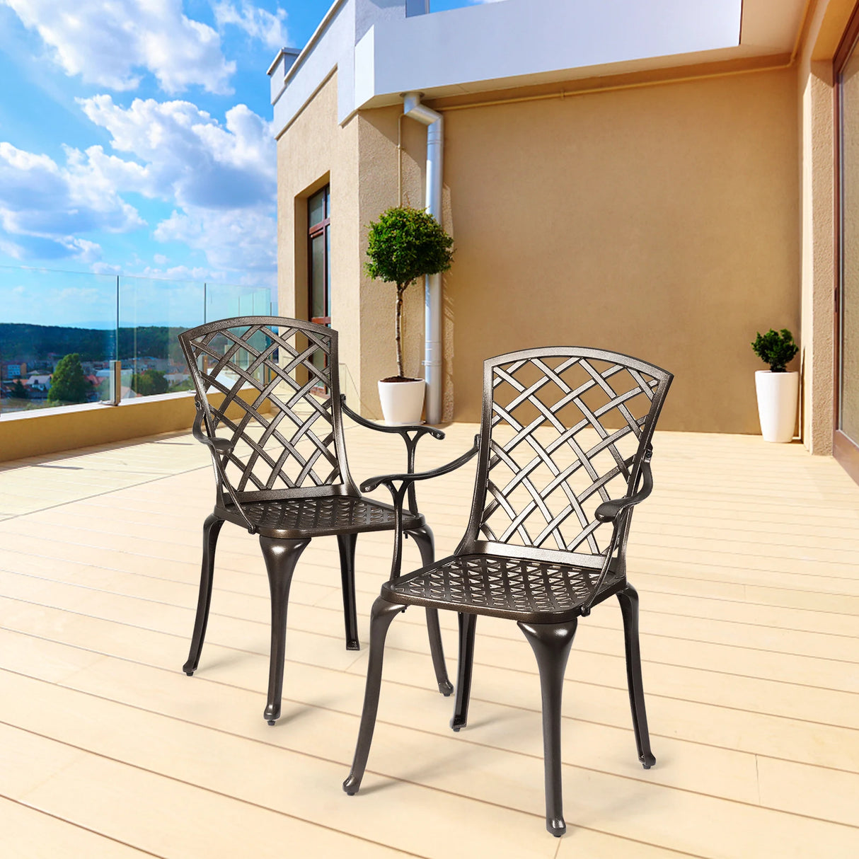 Outdoor Aluminum Dining Set of 2 Patio Bistro Chairs