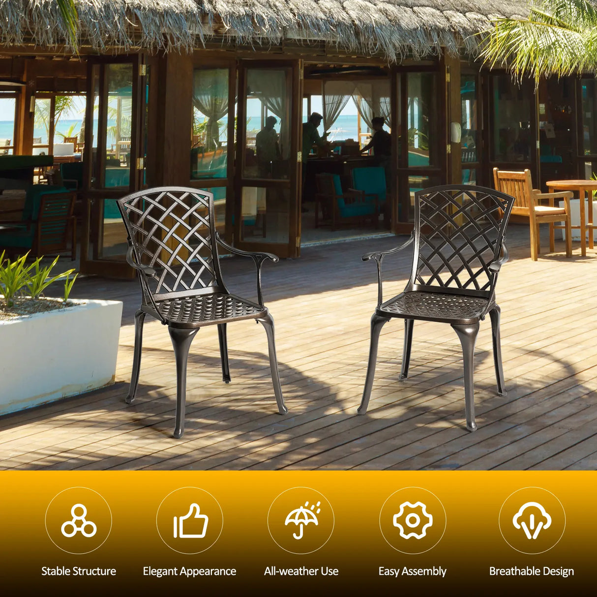 Outdoor Aluminum Dining Set of 2 Patio Bistro Chairs