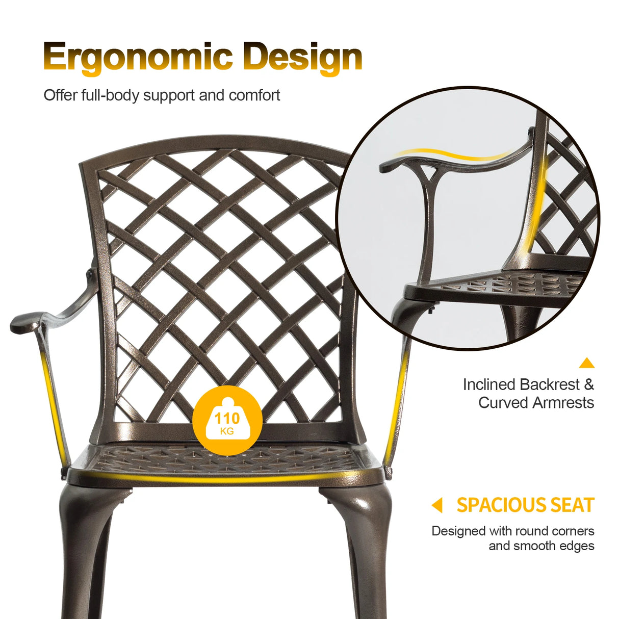 Outdoor Aluminum Dining Set of 2 Patio Bistro Chairs